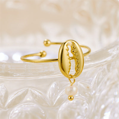 Oceana Cowrie Shell Ring - Adjustable Ring - ORÂGE Jewelry