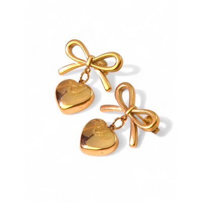 Gold Heart Earrings - Thaïs Bow & Heart - ORÂGE Jewelry