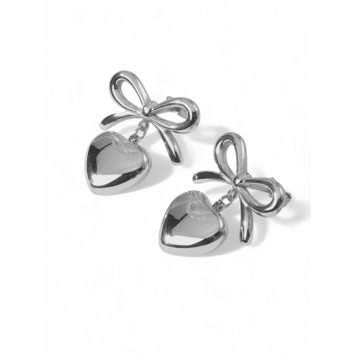 Gold Heart Earrings - Thaïs Bow & Heart - ORÂGE Jewelry