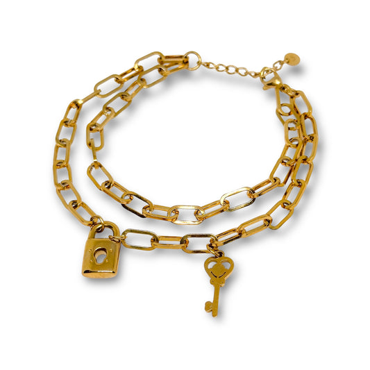 Fiona Stainless Steel Lock & Key Bracelet - ORÂGE Jewelry