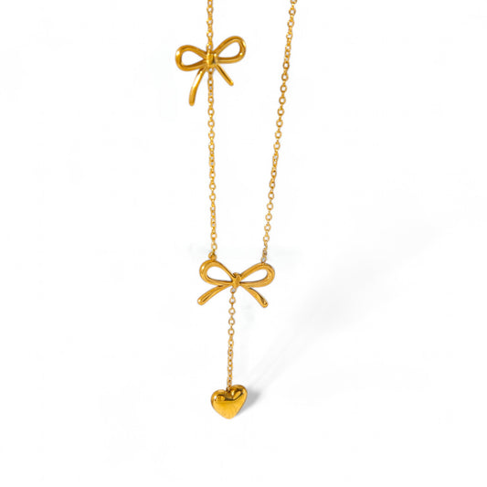 Lylie Bow Heart Necklace - Gold Pendant - ORÂGE Jewelry